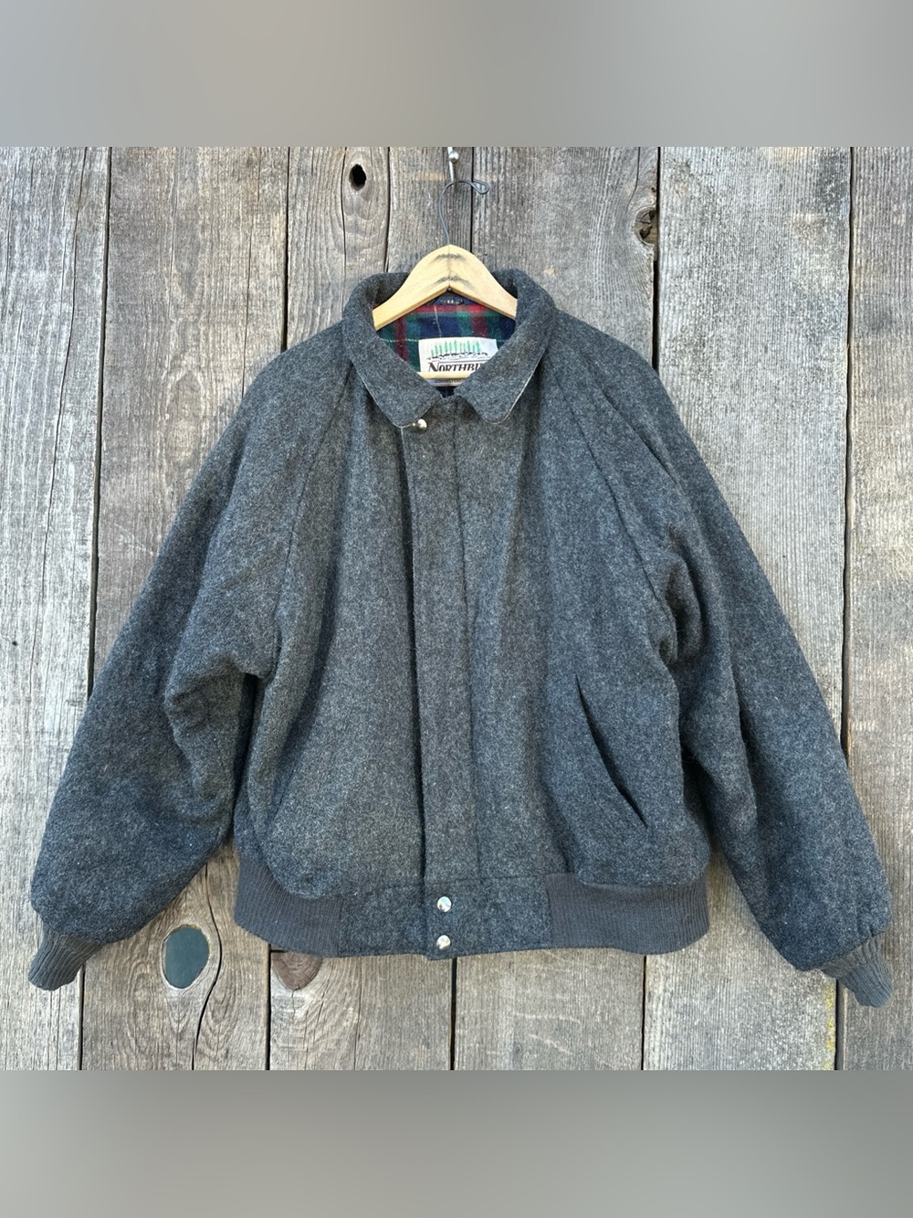 Vintage Gordon & Ferguson Northbuilt Wool Bomber Jacket Gray Mens Large Raglan